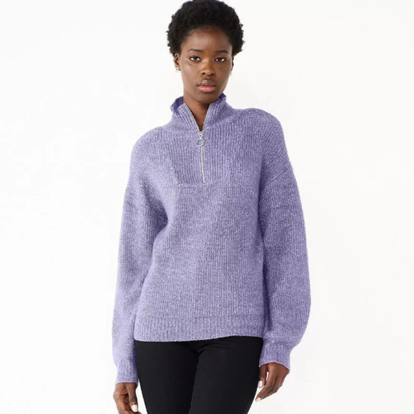 Nine West Lavender 1/4 Zip Ribbed Knit Oversized Pullover Sweater Size Small - Picture 2 of 14